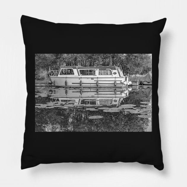 Pleasure boat on the Norfolk Broads Pillow by yackers1