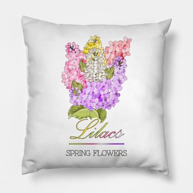 Spring Flowers Lilacs-Gifts with printed flowers-Spring flower t-shirt-Floral shirt-Vintage Lilacs Pillow by KrasiStaleva