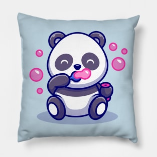 Cute Baby Panda Playing Soap Bubbles Cartoon Pillow