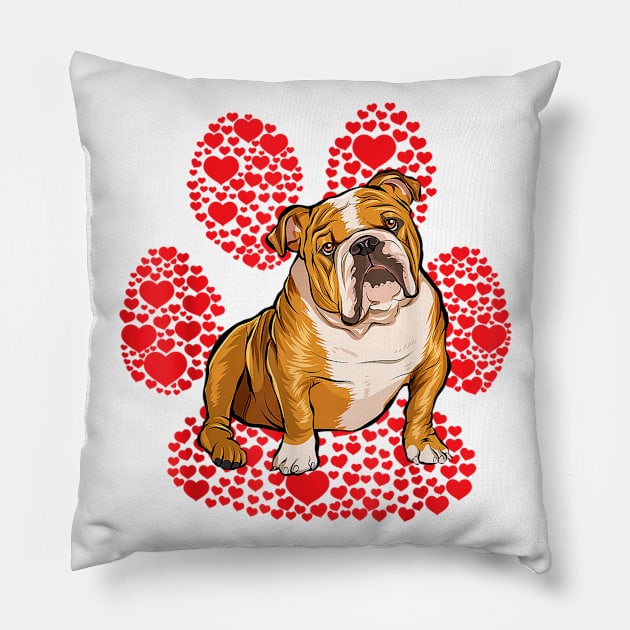 Bulldog Paw Heart For Valentines Day Pillow by Rojio