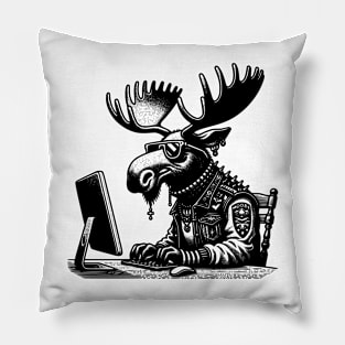 Punk Rock Goth Moose on Computer Vintage Style Pillow