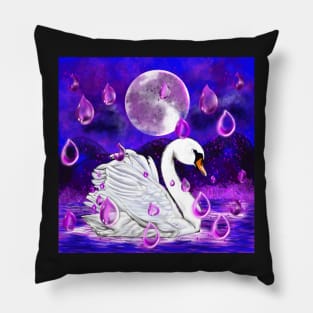 Blue and purple beautiful swan with rain drops falling into Water Pillow