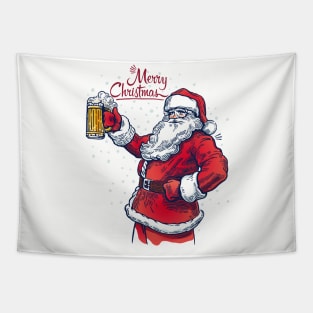 Merry Christmas One Beer Jar Santa Claus costume Tapestry