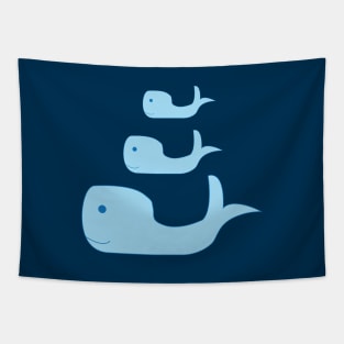 Cute Blue Whale Family of Three in the Deep Blue Sea Tapestry