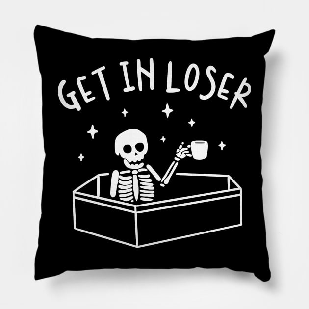 Get In Loser Skeleton Halloween Pillow by adalynncpowell