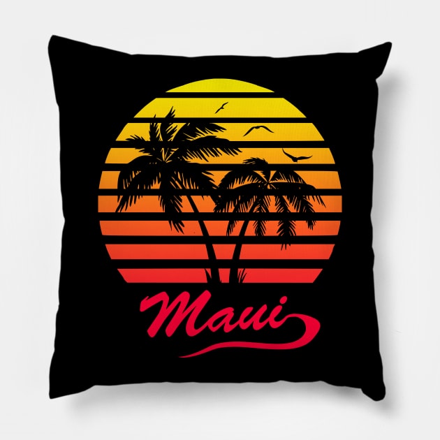 Maui 80s Sunset Pillow by Nerd_art