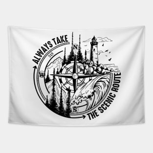 Always Take The Scenic Route Funny Adventure Hiking Camping Tapestry