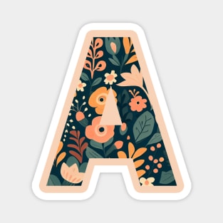 Whimsical Floral Letter A Magnet