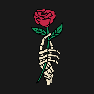 Romantic Rose Skeleton Hand Holding Flower by Tobe Fonseca T-Shirt