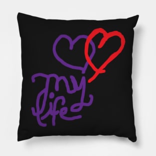 LOVE MY LIFE Tee Red Heart Purple Pillow