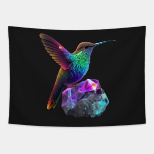 Psychedelic Hummingbird and Space Crystal Tapestry