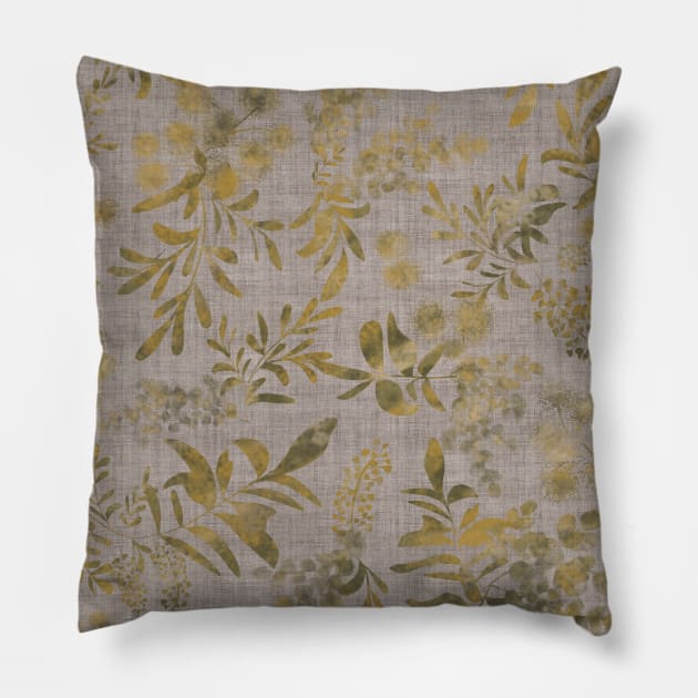 Lakeside garden watercolor earth tones dark grey linen texture Pillow by natural tones