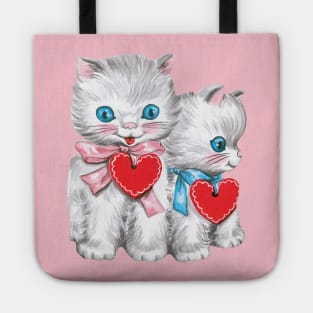 Cute Retro Valentine's Day Kittens with Hearts Tote