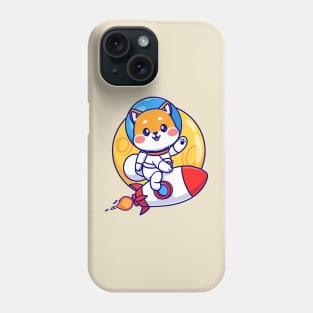 Cute Shiba Inu Astronaut Riding Rocket In Moon Space Cartoon Phone Case