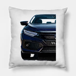 Dynamic Ignition: Honda Civic Blue Fiery Half Body Posterize Car Design Pillow