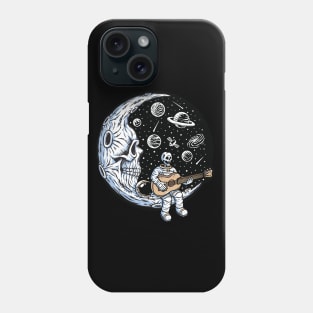 Astronaut playing guitar on skull moon Phone Case