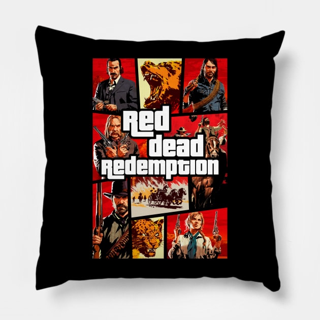 Red Theft Redemption Pillow by Signal Fan Lab