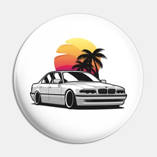 White E38 classic saloon in sunset Pin