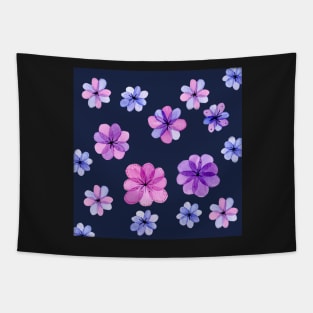 Translucent watercolor flowers with dark background Tapestry