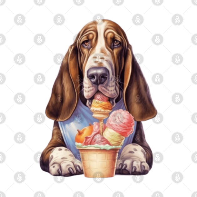 Cute dog basset hound cartoon ice cream gift ideas by WeLoveAnimals