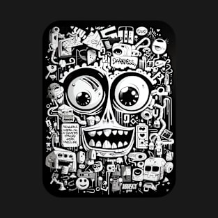 Graffiti illustration doodle face. Shapes, objects, and words in an eclectic collage. T-Shirt