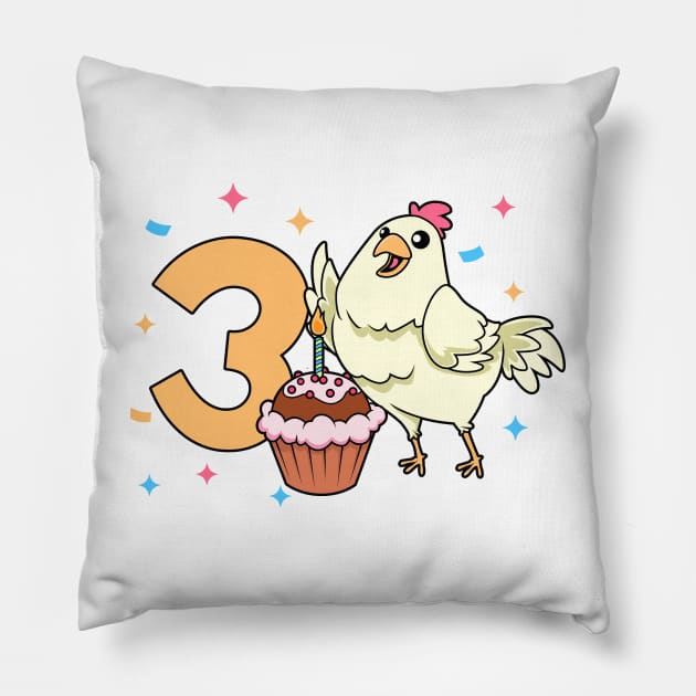 I am 3 with chicken - kids birthday 3 years old Pillow by Modern Medieval Design