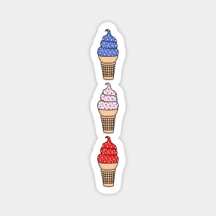 Red, White, and Blue Ice Cream Cones, with Star Sprinkles Magnet