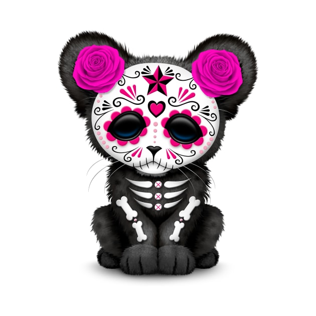 Pink Day of the Dead Sugar Skull Panther Cub by jeffbartels