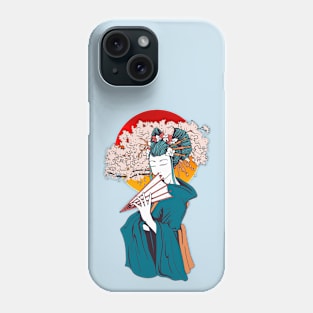 Geisha with fan and cherry tree Phone Case