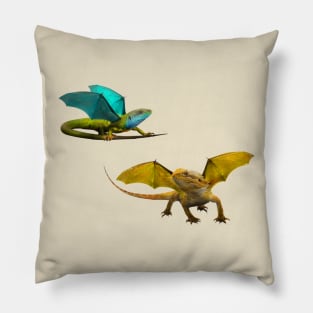 Yellow and Blue Dragon on Pink Pillow