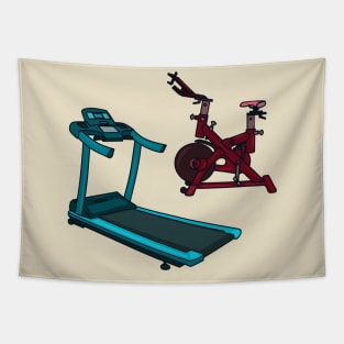 Treadmill & spinning bike cartoon illustration Tapestry