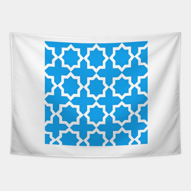 Blue and White Lattice Pattern Tapestry by Overthetopsm