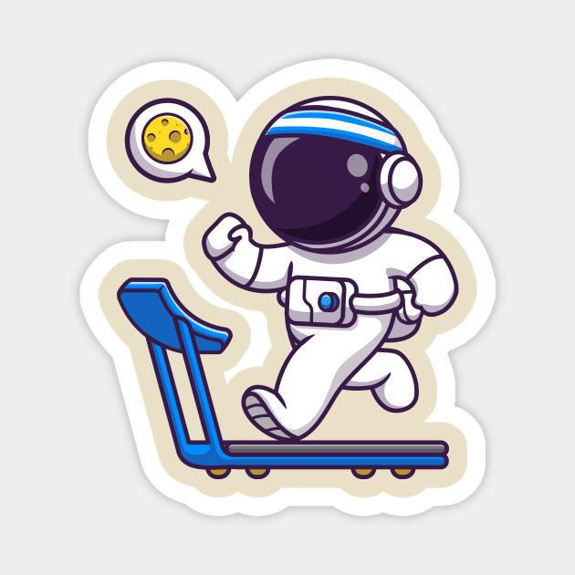 Cute Astronaut Running On Treadmill Cartoon Magnet by Catalyst Labs