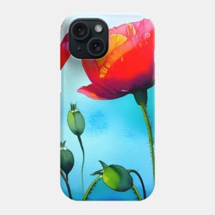 Spring Sky Red Poppy Flowers Digital Art (MD23Mrl001) Phone Case