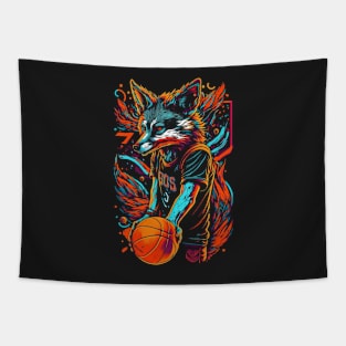 Neon Fox Basketball Player Retro 80s Ball Sports Tapestry