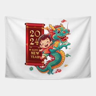 Chinese New Year Dragon Dance: Happy New Year 2024! Tapestry