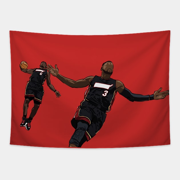 Dwyane Wade and LeBron James Iconic Miami Sketch Nba Tapestry TeePublic