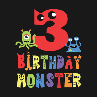 3rd Birthday Monster Kid Alien Theme Child B-day Party print T-Shirt