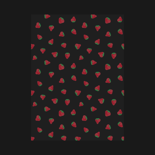 Watercolour Strawberry Pattern, Black T-Shirt