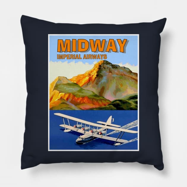 Imperial Airways Vintage Fly to Midway Travel Poster Print Pillow by posterbobs