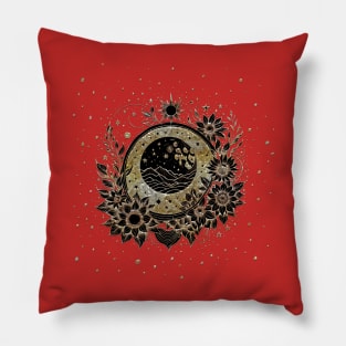 Noble flowers in golden and black colors. Pillow