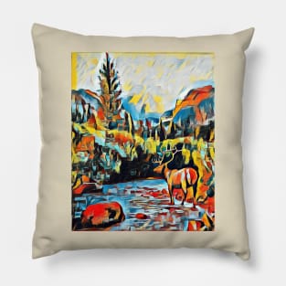 The forest, the creek and the deer in the comics Pillow