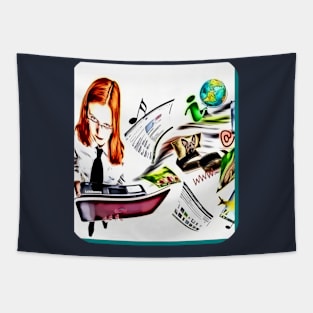 Woman multicolor laptop social make money Tapestry