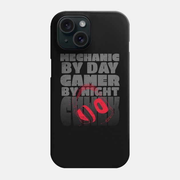 Gaming Quote Mechanic by Day Gamer by night in Grey Text Phone Case by rizwanahmedr