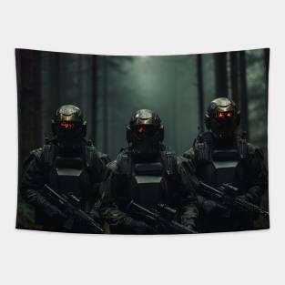 three soldiers with futuristic armor Tapestry