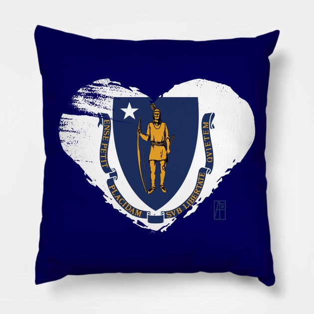 U.S. State - I Love Massachusetts - Massachusetts Flag Pillow by ArtProjectShop