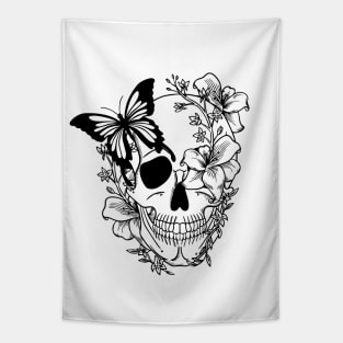 Skull with butterflies and lilies Tapestry