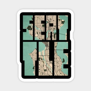 Seattle, USA City Map Typography - Vintage Magnet