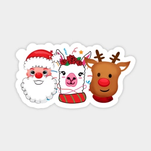 Trio Christmas Santa Llama Reindeer Rudolph Magnet