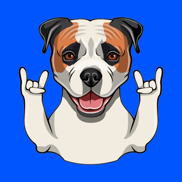 American Bulldog dog. Horns, Rock gesture. Dog portrait. American bulldog portrait by amramna